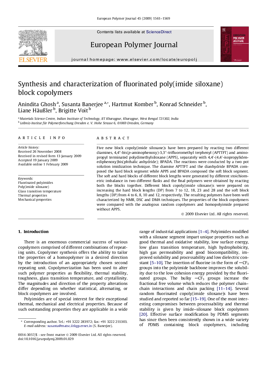 Synthesis and characterization of fluorinated poly(imide siloxane) block copolymers