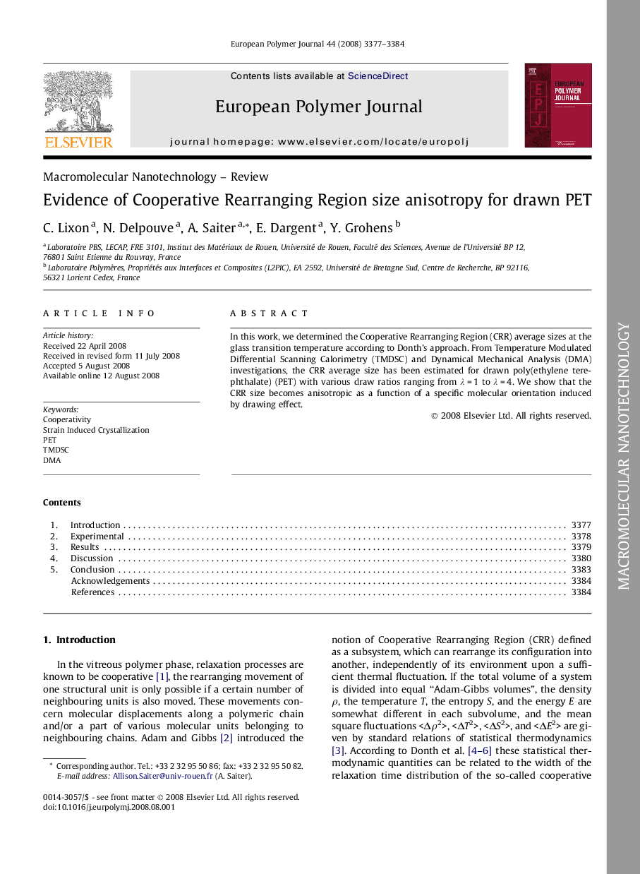 Evidence of Cooperative Rearranging Region size anisotropy for drawn PET