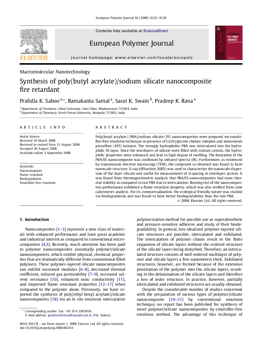 Synthesis of poly(butyl acrylate)/sodium silicate nanocomposite fire retardant