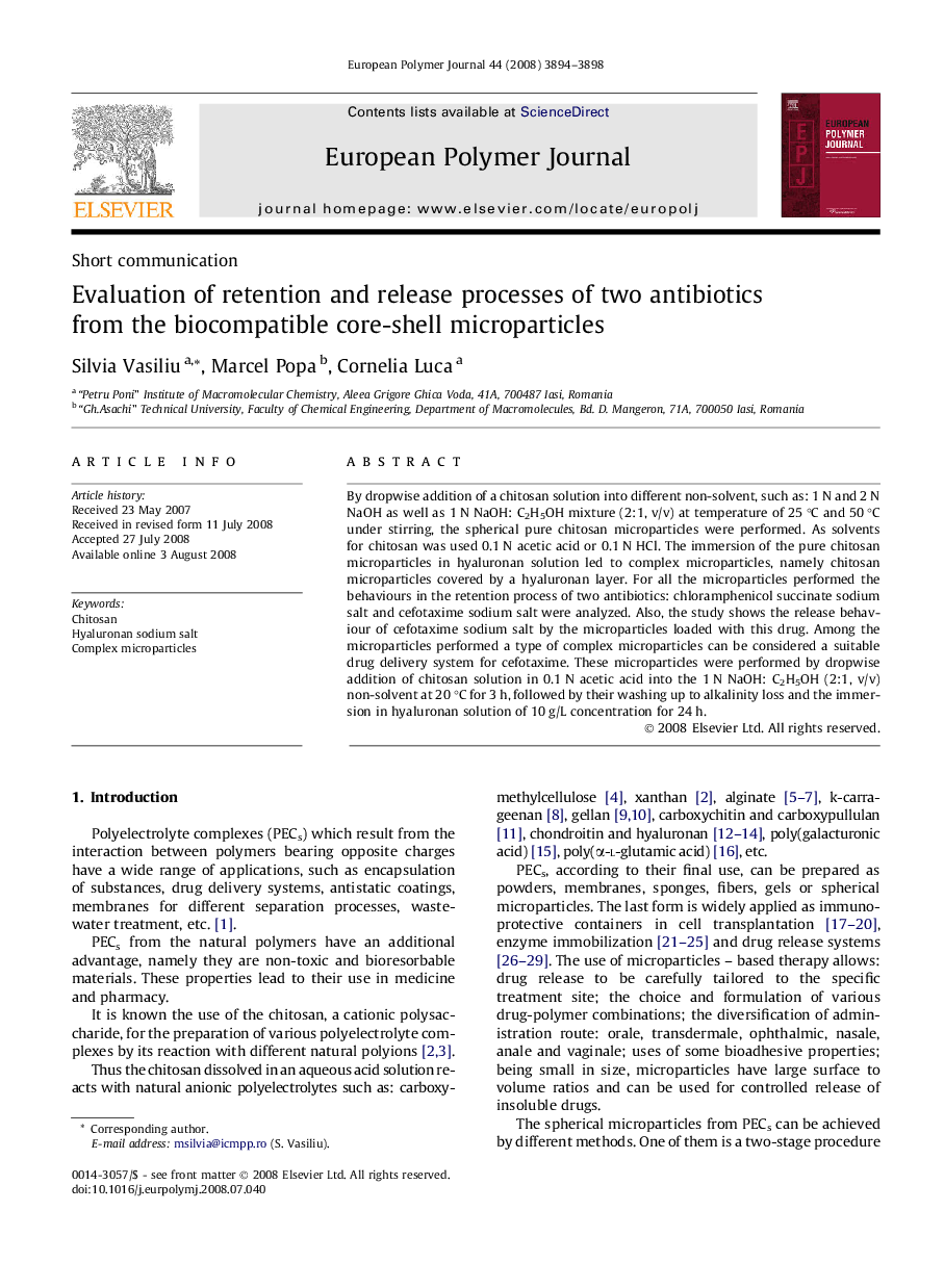 Evaluation of retention and release processes of two antibiotics from the biocompatible core-shell microparticles