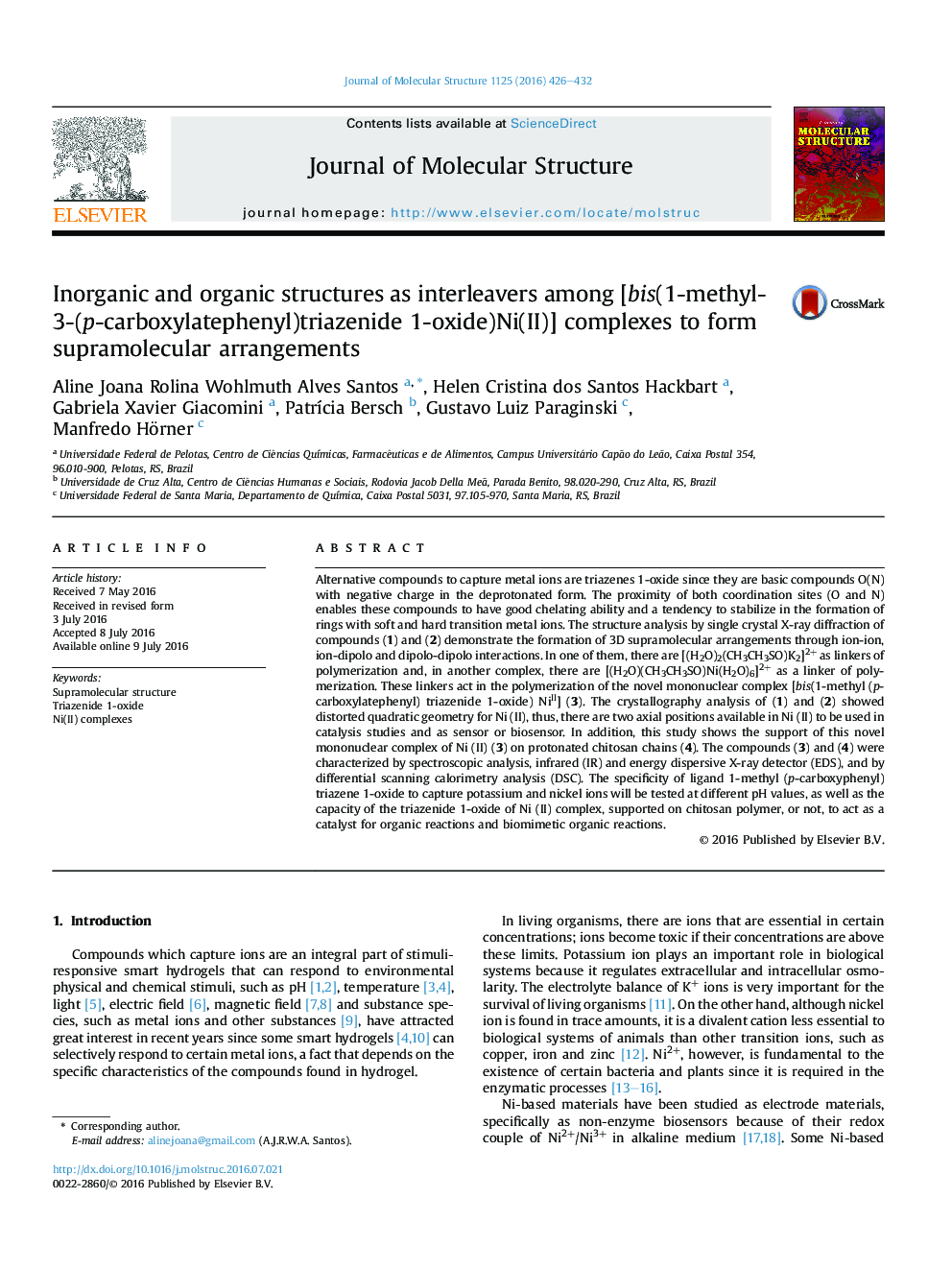 Inorganic and organic structures as interleavers among [bis(1-methyl-3-(p-carboxylatephenyl)triazenide 1-oxide)Ni(II)] complexes to form supramolecular arrangements