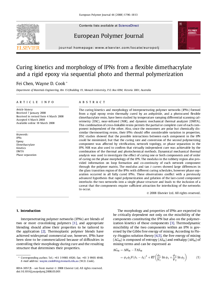 Curing kinetics and morphology of IPNs from a flexible dimethacrylate and a rigid epoxy via sequential photo and thermal polymerization