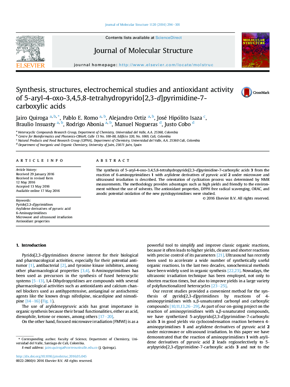 Synthesis, structures, electrochemical studies and antioxidant activity of 5-aryl-4-oxo-3,4,5,8-tetrahydropyrido[2,3-d]pyrimidine-7-carboxylic acids