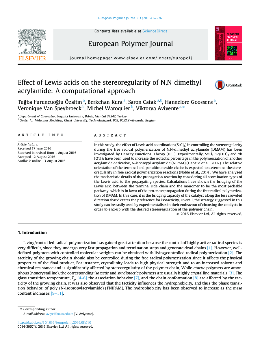 Effect of Lewis acids on the stereoregularity of N,N-dimethyl acrylamide: A computational approach