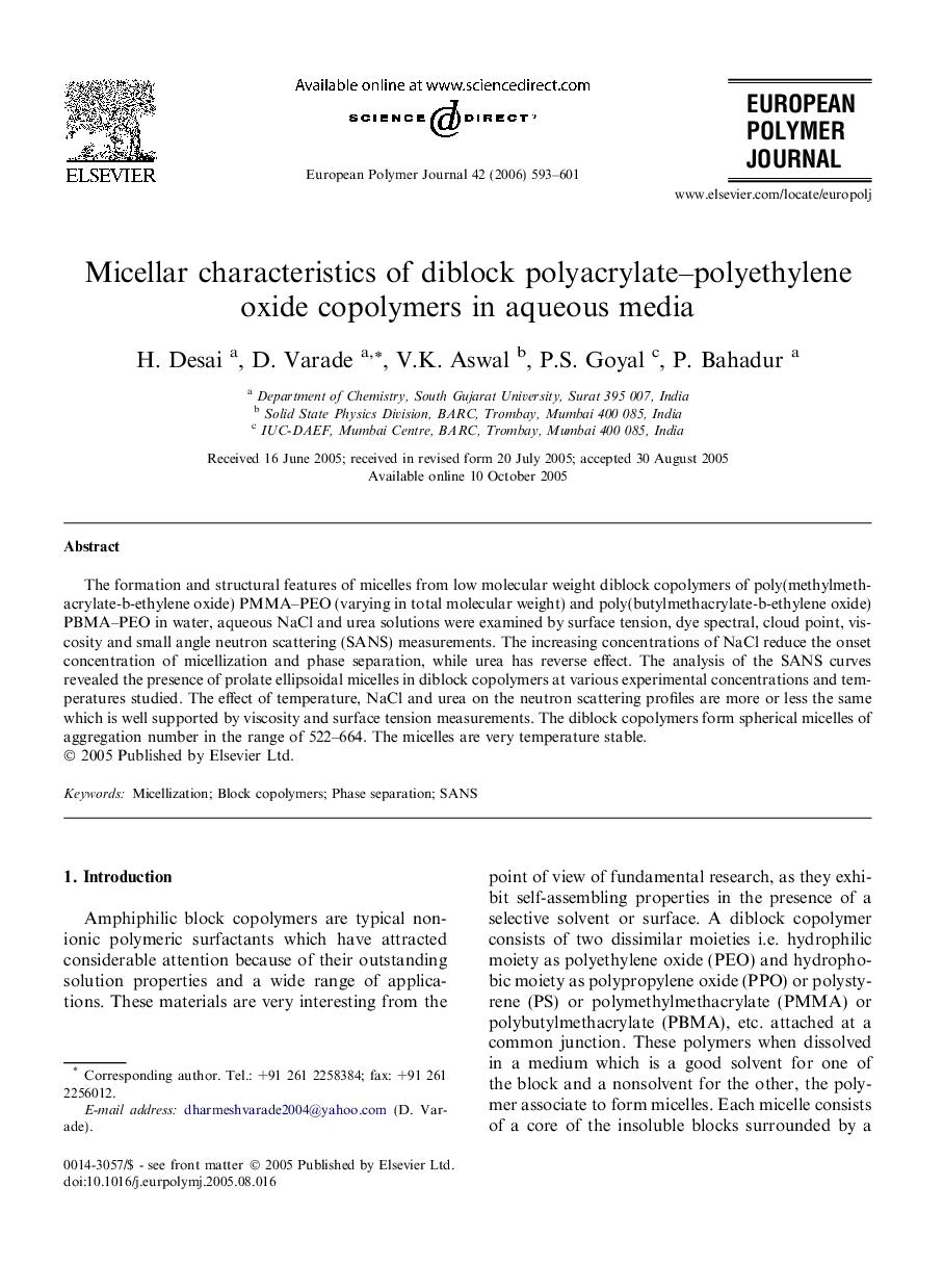 Micellar characteristics of diblock polyacrylate-polyethylene oxide copolymers in aqueous media