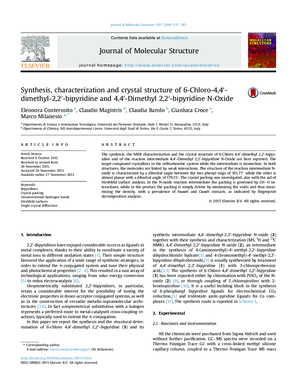 Synthesis, characterization and crystal structure of 6-Chloro-4,4′-dimethyl-2,2′-bipyridine and 4,4′-Dimethyl 2,2′-bipyridine N-Oxide