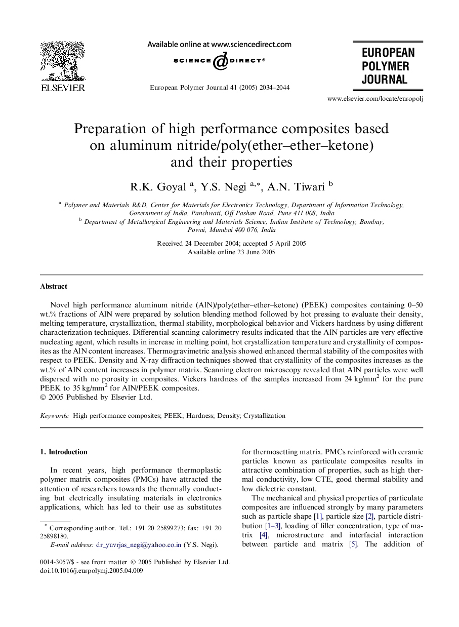 Preparation of high performance composites based on aluminum nitride/poly(ether–ether–ketone) and their properties
