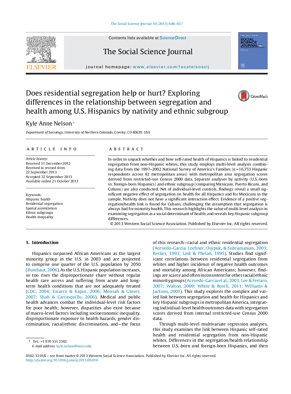 Does residential segregation help or hurt? Exploring differences in the relationship between segregation and health among U.S. Hispanics by nativity and ethnic subgroup