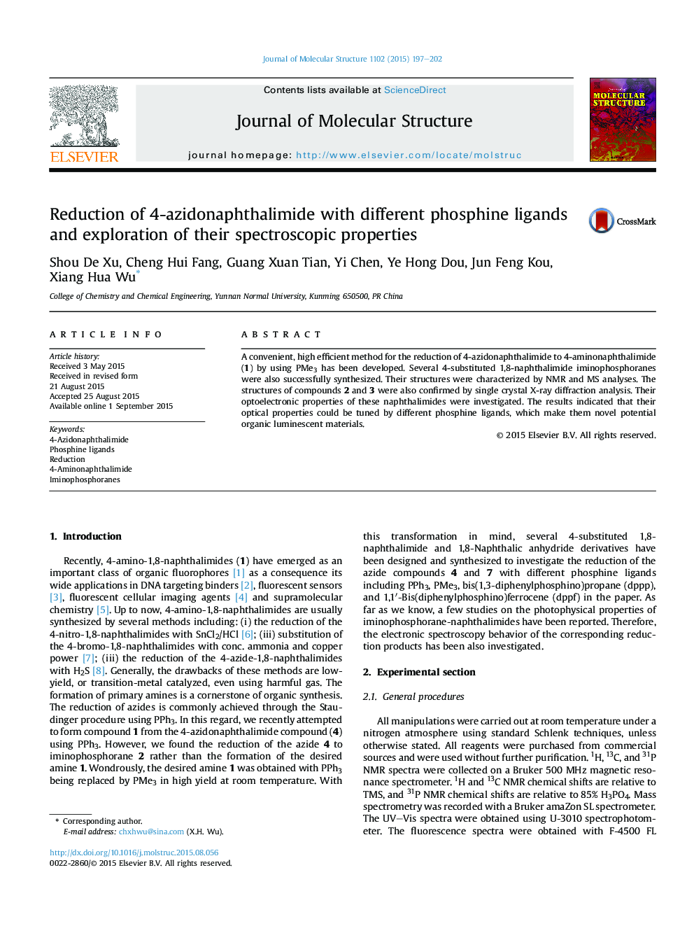 Reduction of 4-azidonaphthalimide with different phosphine ligands and exploration of their spectroscopic properties