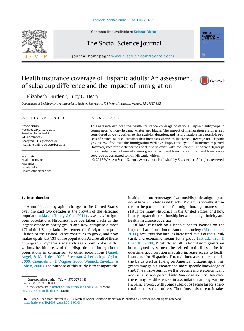 Health insurance coverage of Hispanic adults: An assessment of subgroup difference and the impact of immigration