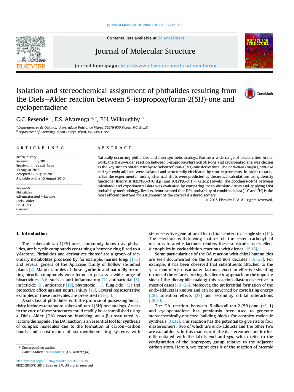 Isolation and stereochemical assignment of phthalides resulting from the Diels-Alder reaction between 5-isopropoxyfuran-2(5H)-one and cyclopentadiene