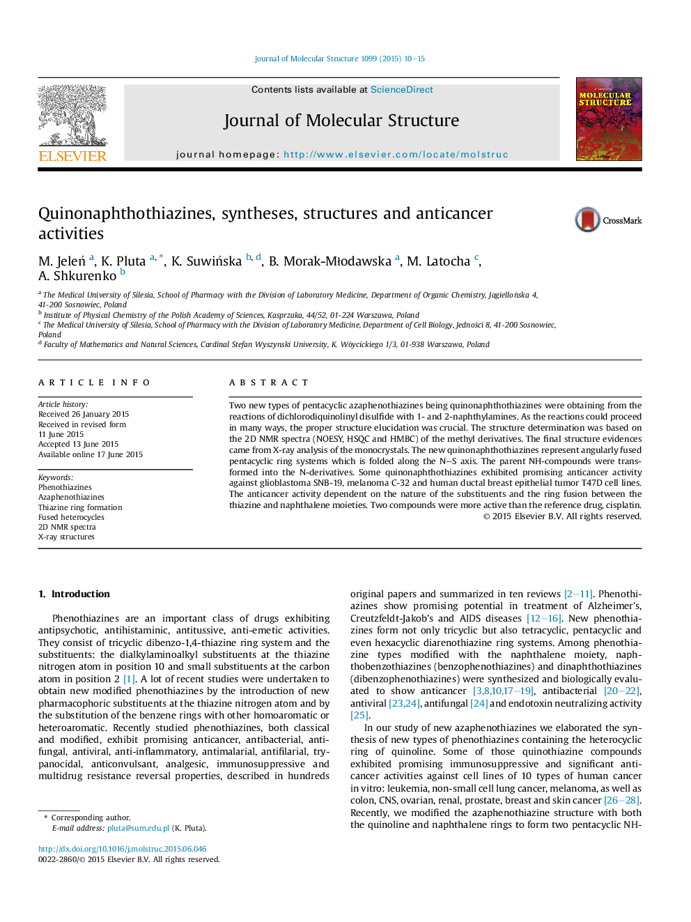 Quinonaphthothiazines, syntheses, structures and anticancer activities