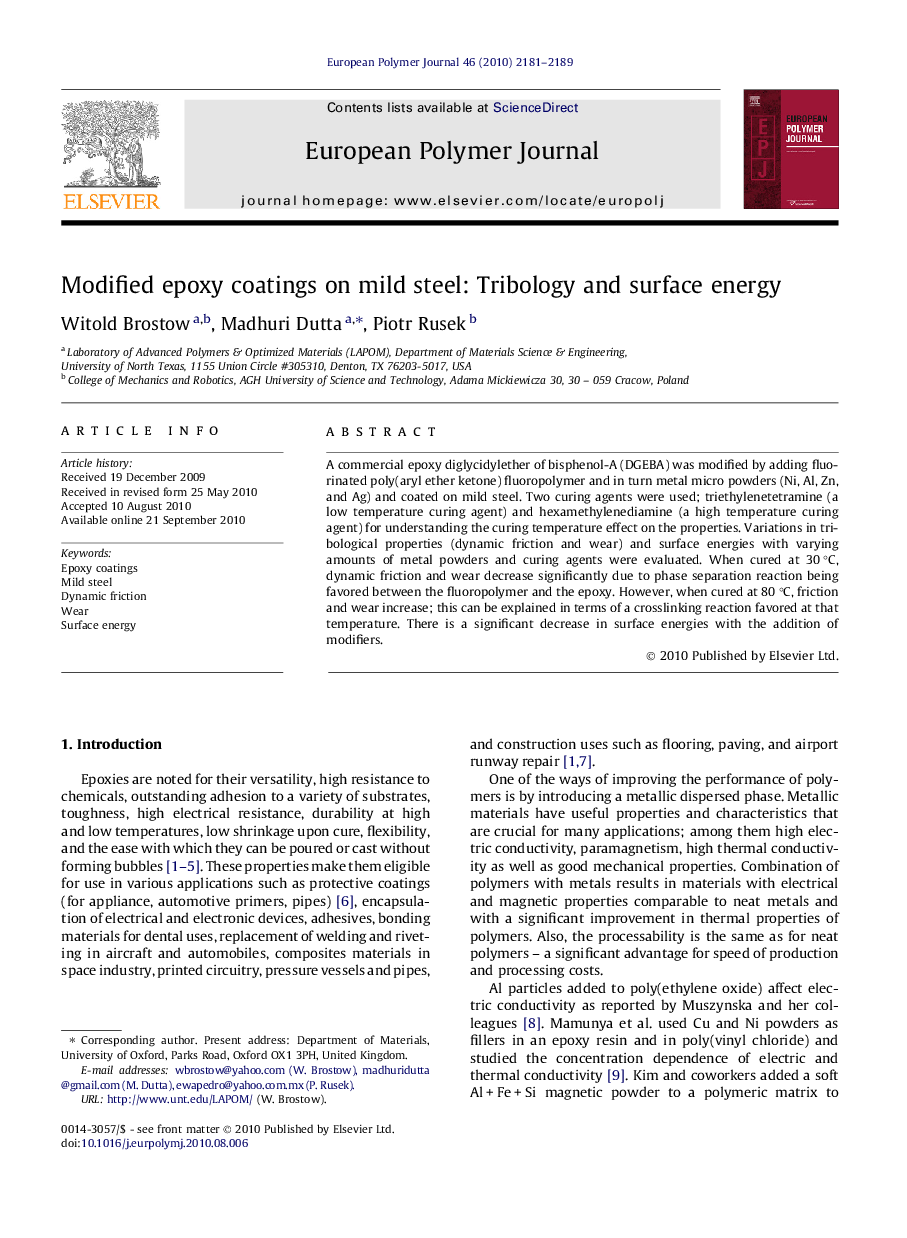 Modified epoxy coatings on mild steel: Tribology and surface energy