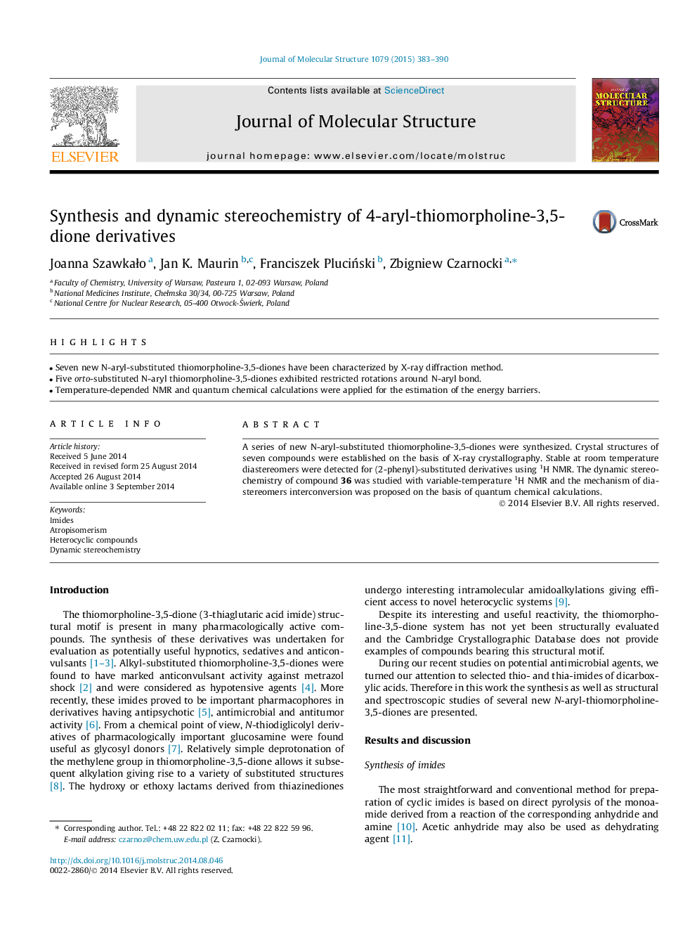 Synthesis and dynamic stereochemistry of 4-aryl-thiomorpholine-3,5-dione derivatives