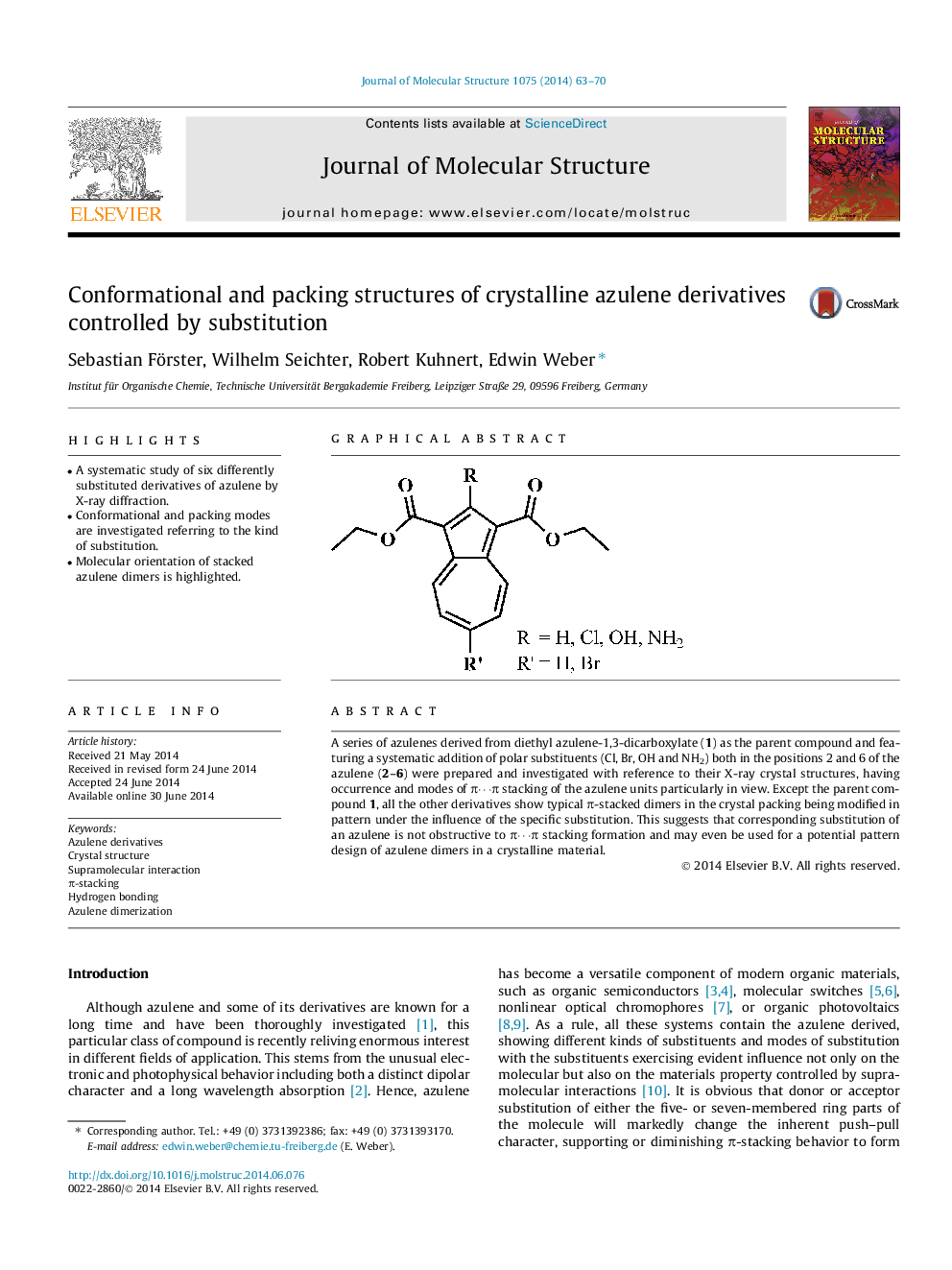 Conformational and packing structures of crystalline azulene derivatives controlled by substitution