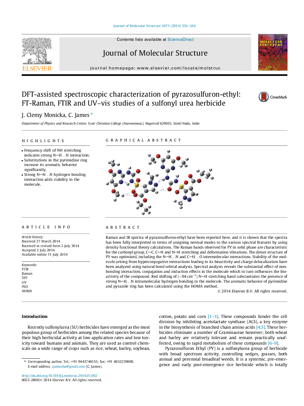 DFT-assisted spectroscopic characterization of pyrazosulfuron-ethyl: FT-Raman, FTIR and UV–vis studies of a sulfonyl urea herbicide