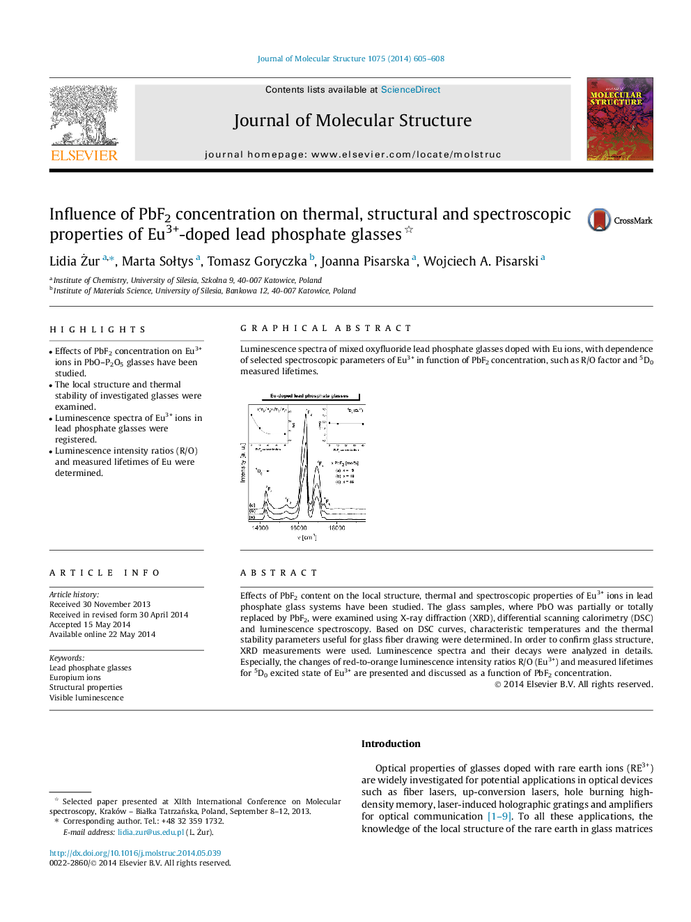 Influence of PbF2 concentration on thermal, structural and spectroscopic properties of Eu3+-doped lead phosphate glasses 