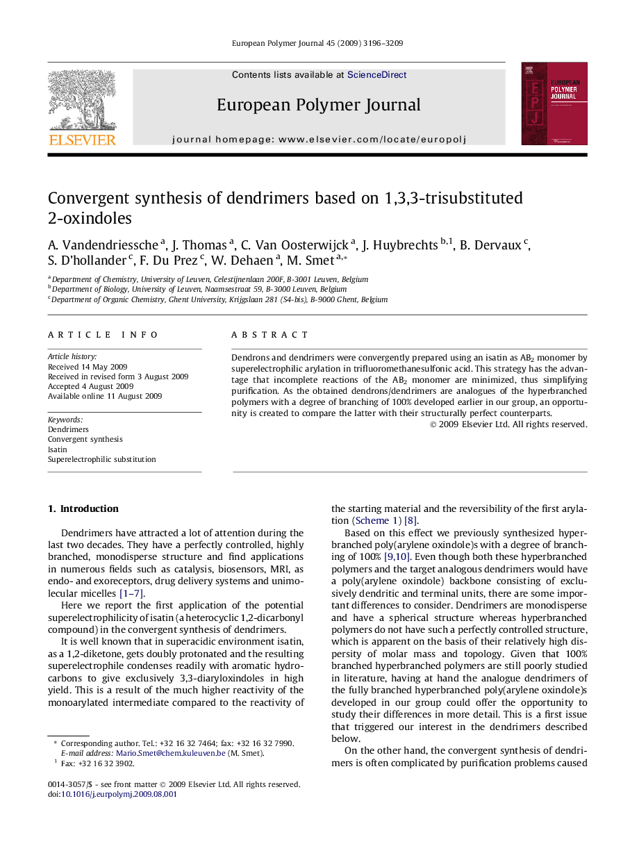 Convergent synthesis of dendrimers based on 1,3,3-trisubstituted 2-oxindoles