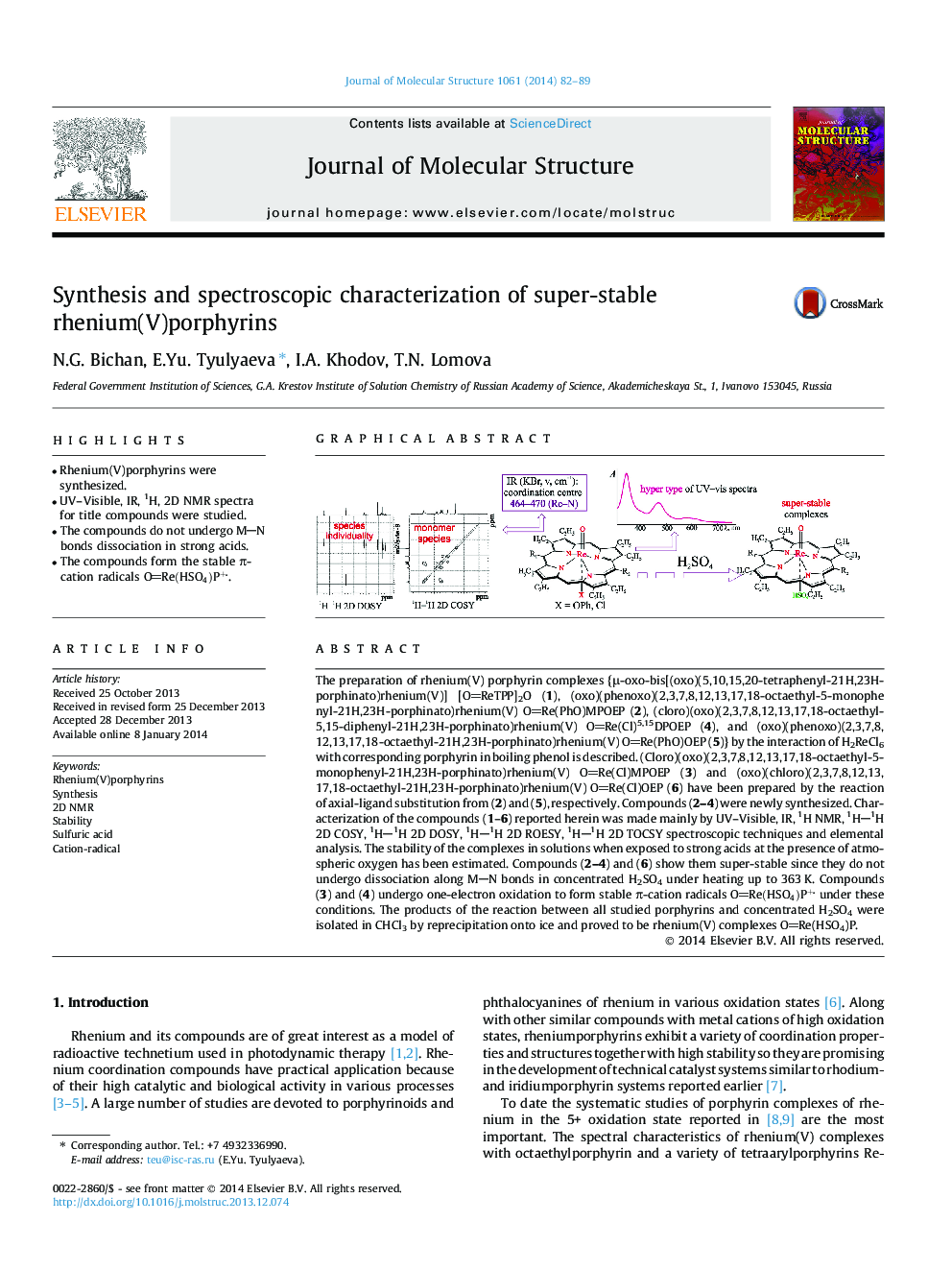 Synthesis and spectroscopic characterization of super-stable rhenium(V)porphyrins