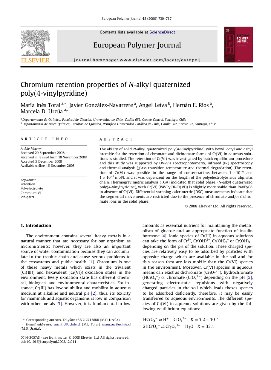 Chromium retention properties of N-alkyl quaternized poly(4-vinylpyridine)