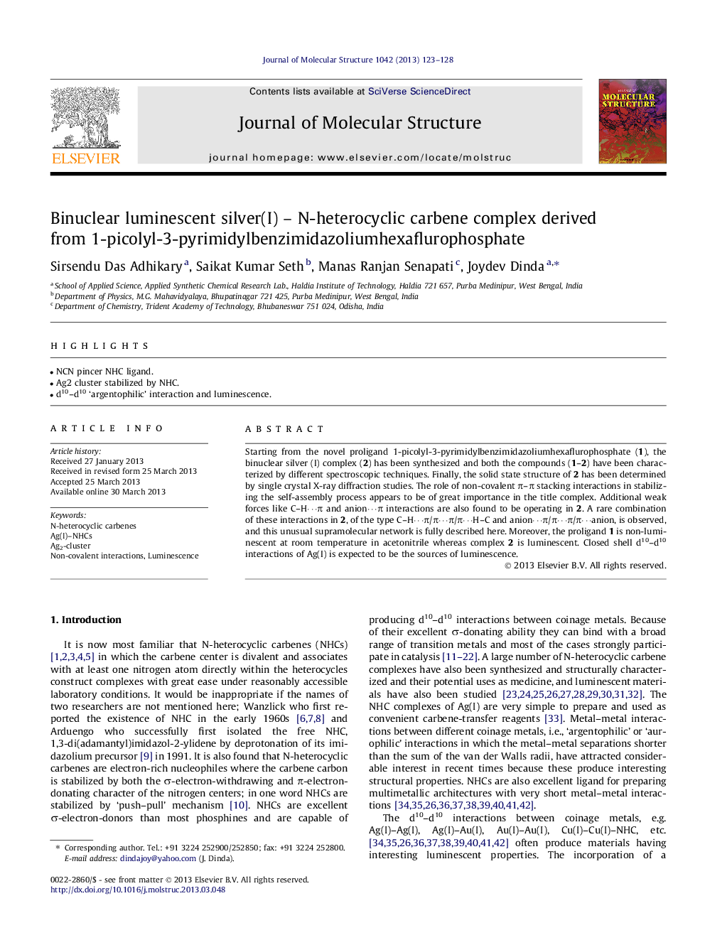 Binuclear luminescent silver(I) – N-heterocyclic carbene complex derived from 1-picolyl-3-pyrimidylbenzimidazoliumhexaflurophosphate