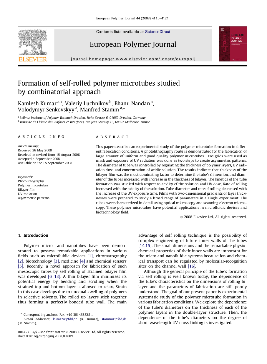 Formation of self-rolled polymer microtubes studied by combinatorial approach