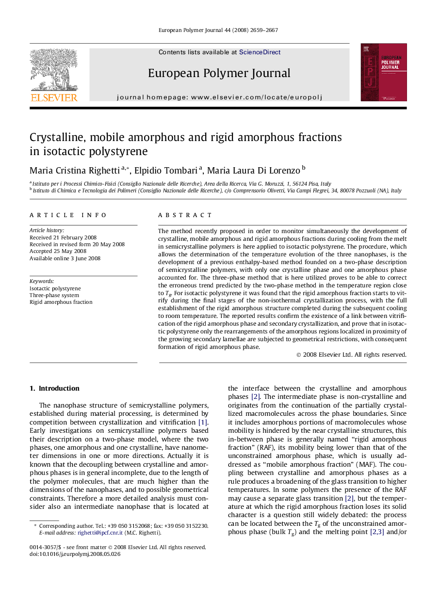 Crystalline, mobile amorphous and rigid amorphous fractions in isotactic polystyrene