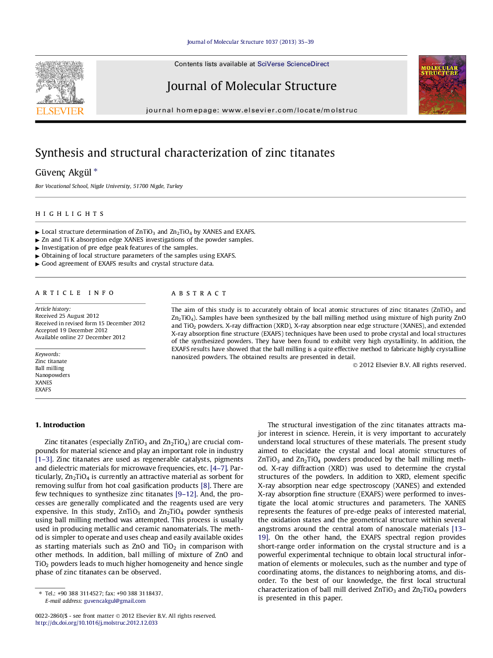 Synthesis and structural characterization of zinc titanates