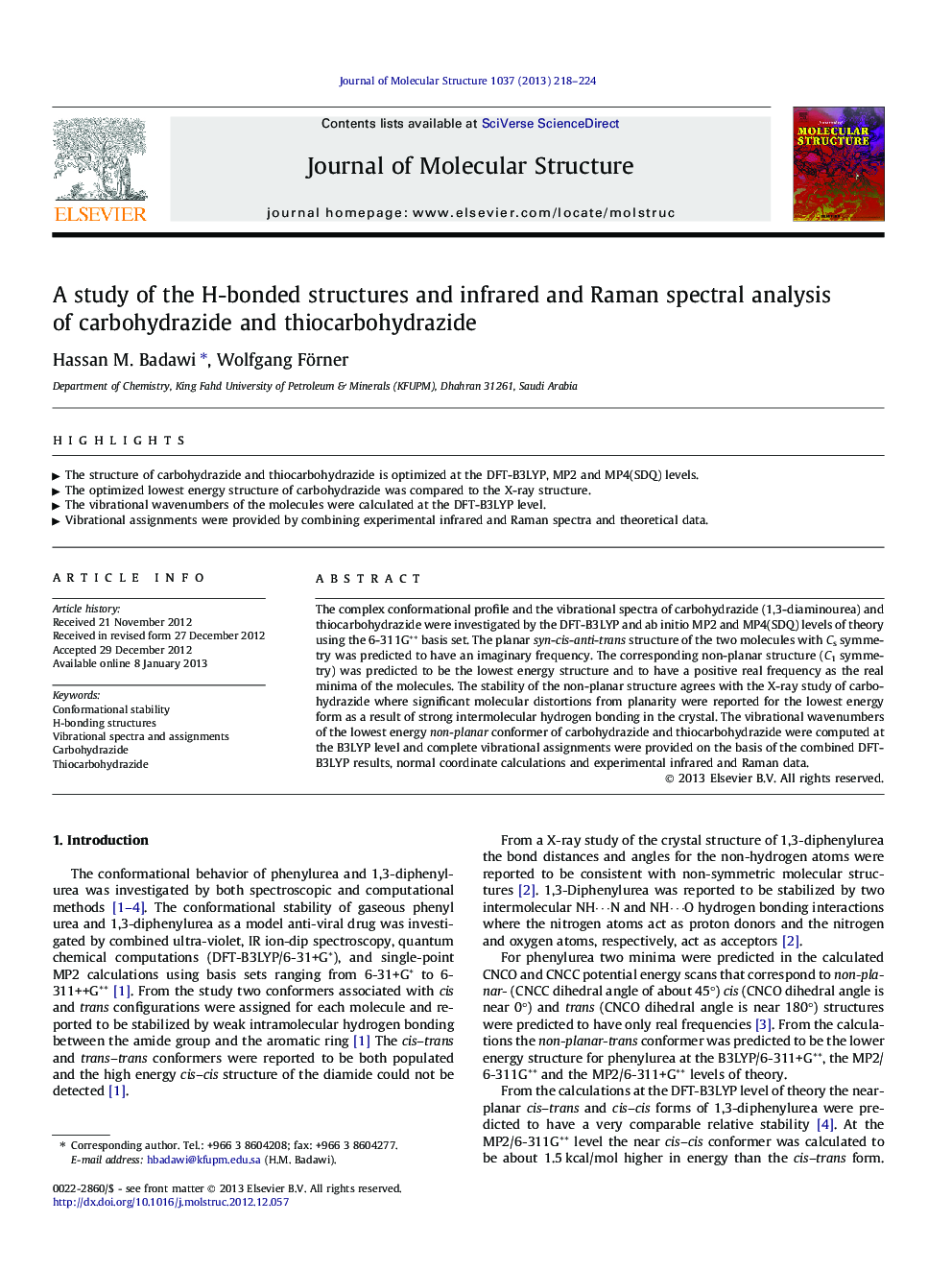 A study of the H-bonded structures and infrared and Raman spectral analysis of carbohydrazide and thiocarbohydrazide