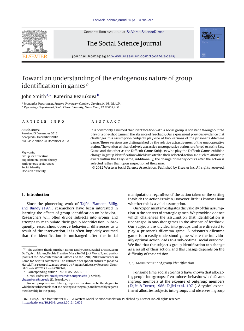 Toward an understanding of the endogenous nature of group identification in games 