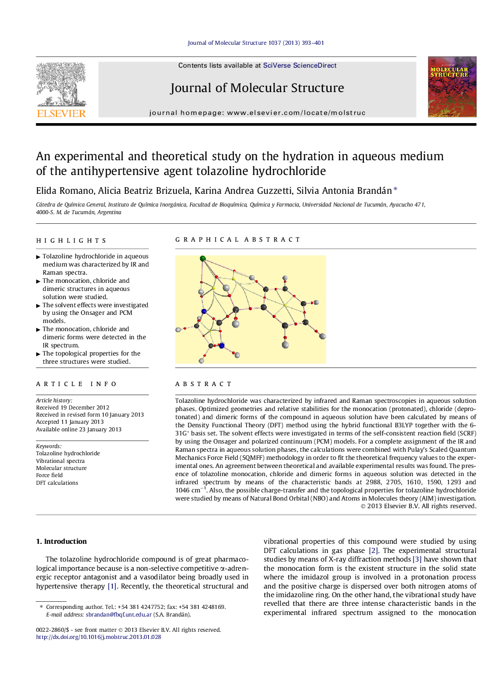 An experimental and theoretical study on the hydration in aqueous medium of the antihypertensive agent tolazoline hydrochloride