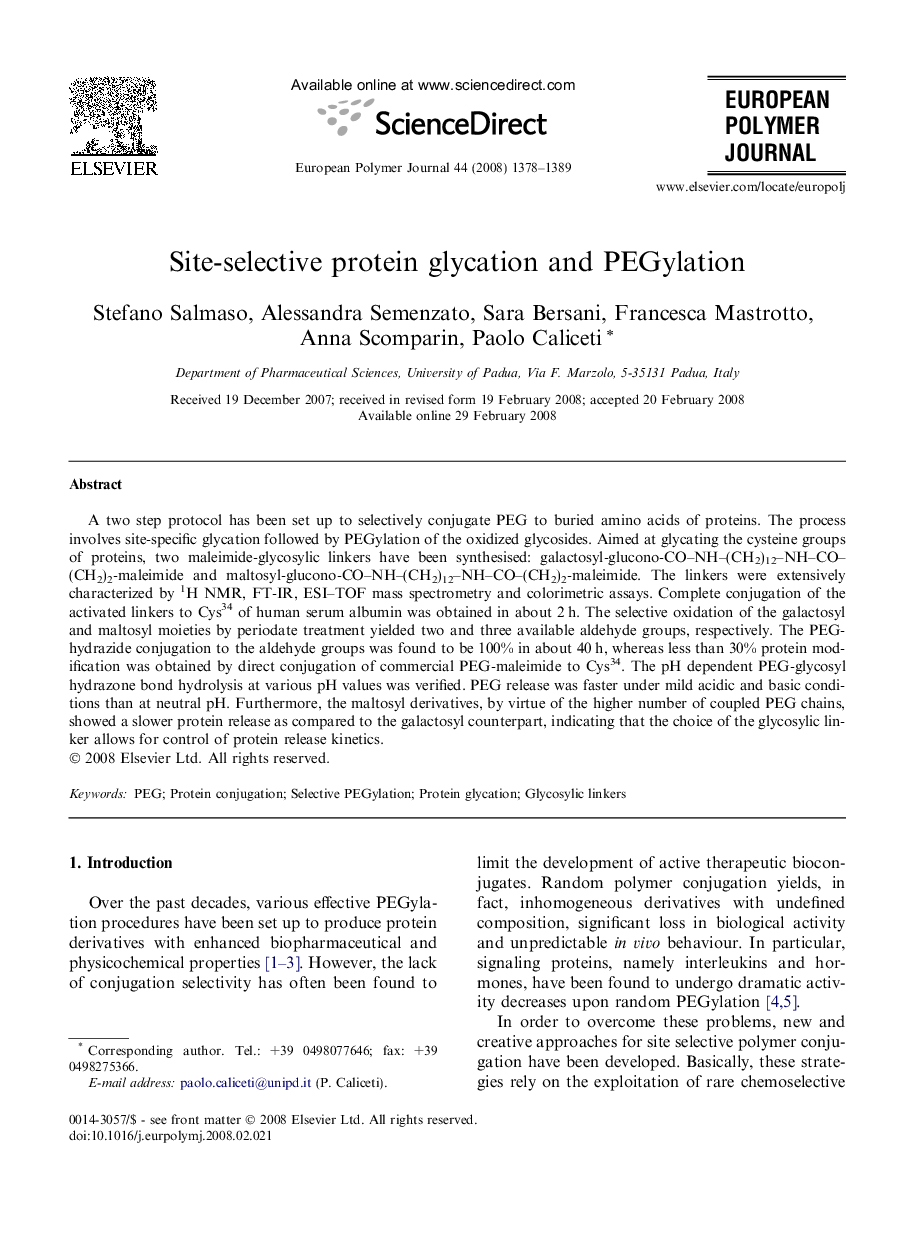 Site-selective protein glycation and PEGylation