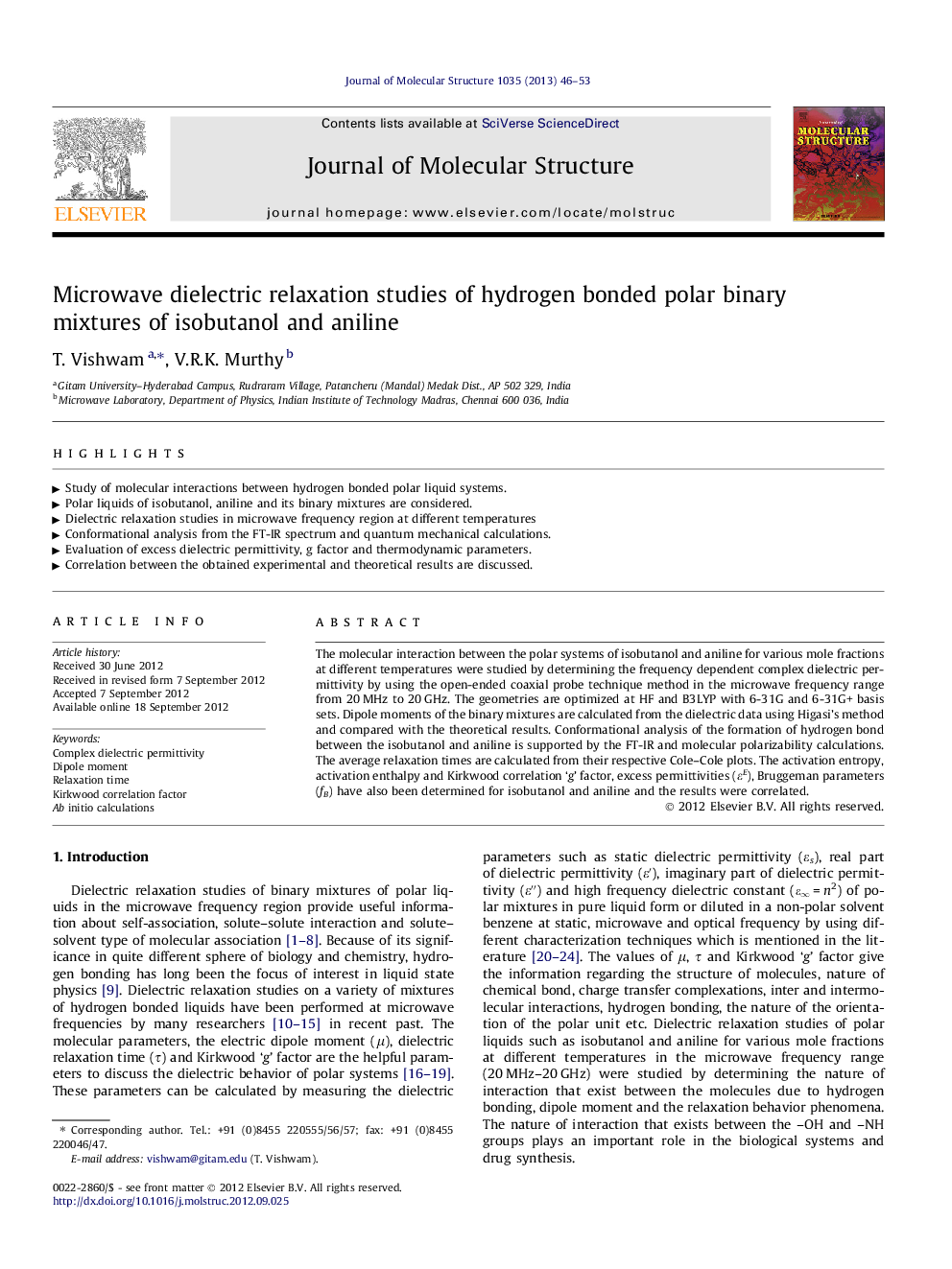 Microwave dielectric relaxation studies of hydrogen bonded polar binary mixtures of isobutanol and aniline