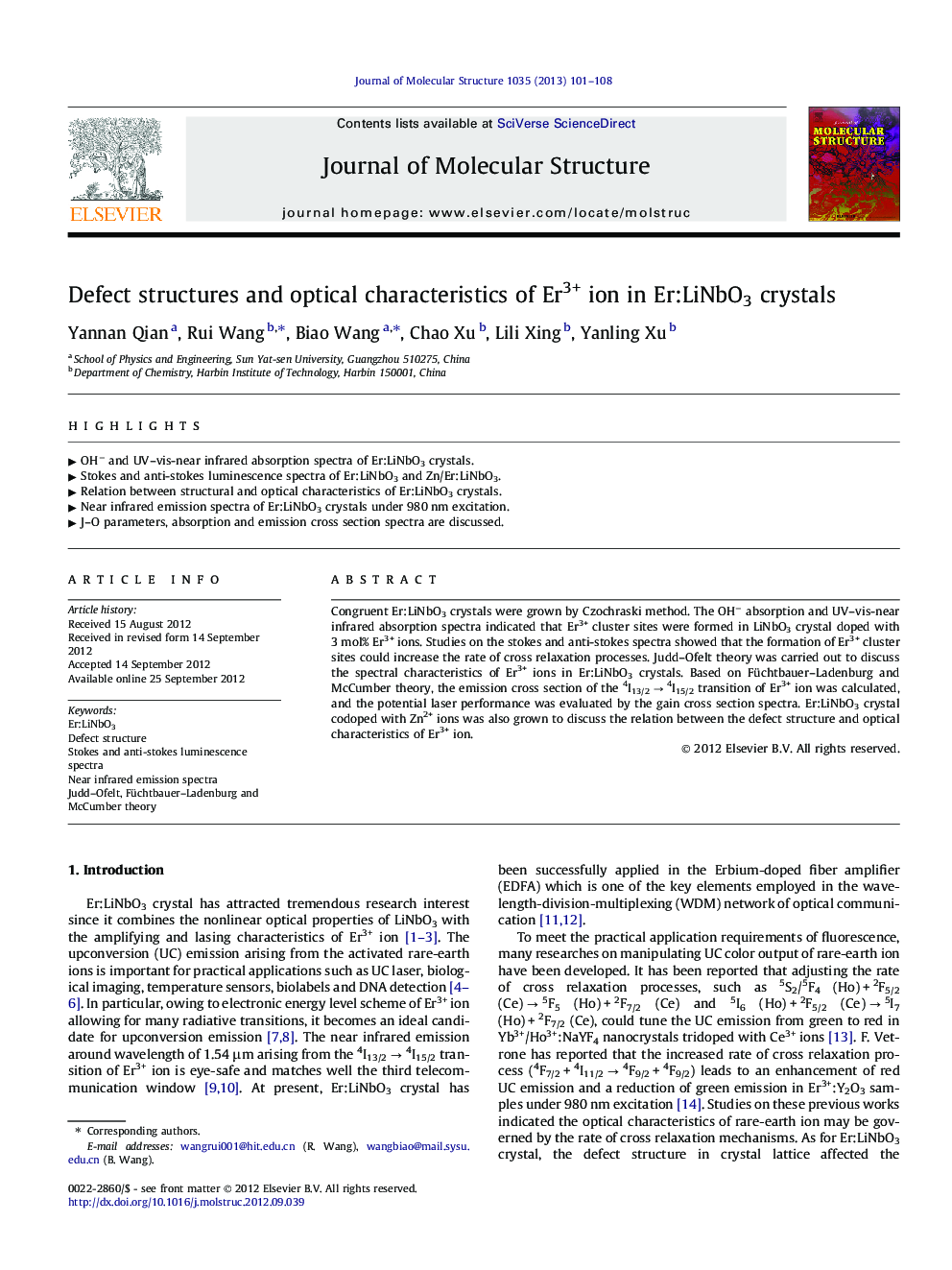 Defect structures and optical characteristics of Er3+ ion in Er:LiNbO3 crystals