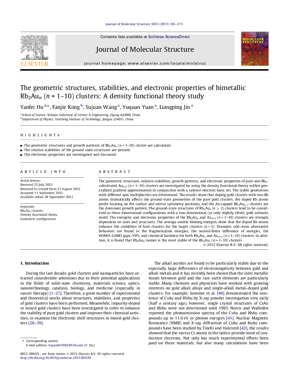 The geometric structures, stabilities, and electronic properties of bimetallic Rb2Aun (n = 1–10) clusters: A density functional theory study