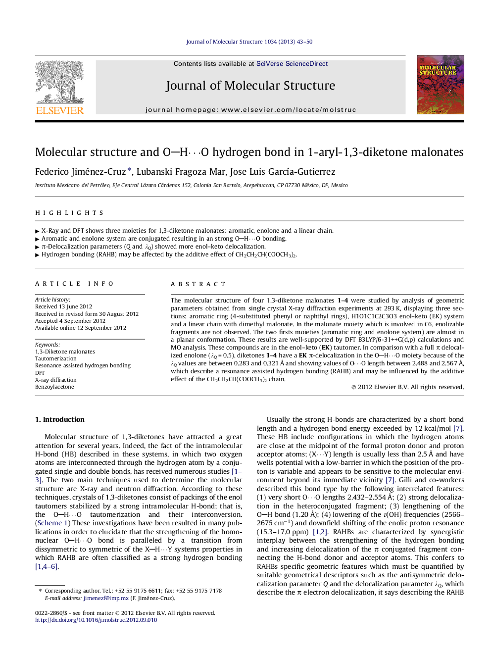 Molecular structure and OH⋯O hydrogen bond in 1-aryl-1,3-diketone malonates