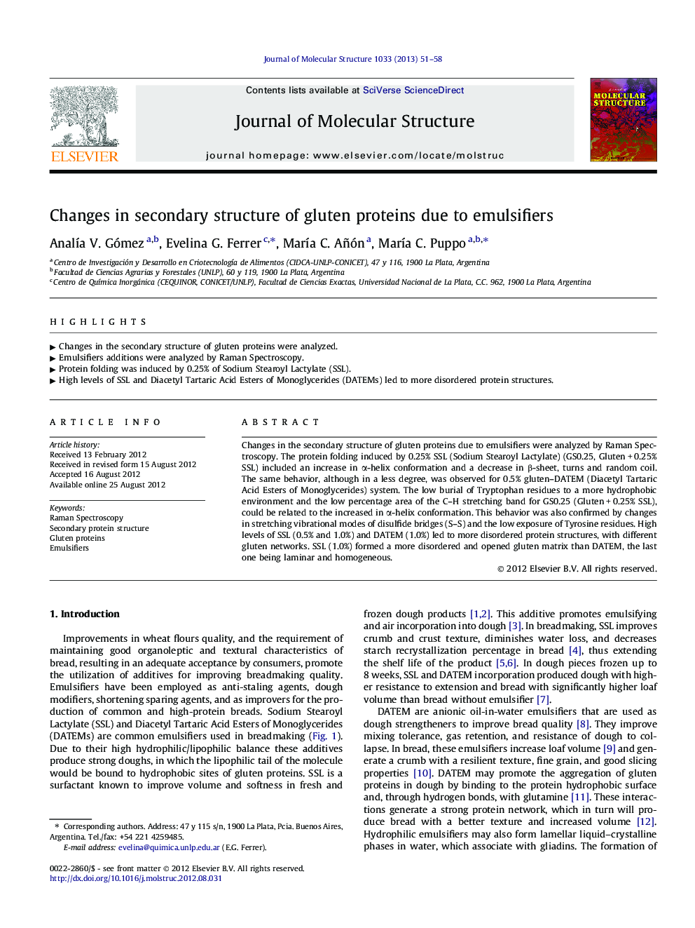 عکس صفحه اول مقاله: Changes in secondary structure of gluten proteins due to emulsifiers Changes in secondary structure of gluten proteins due to emulsifiers
