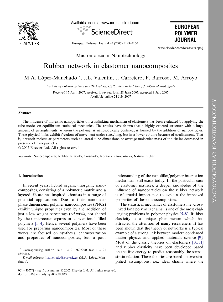 Rubber network in elastomer nanocomposites