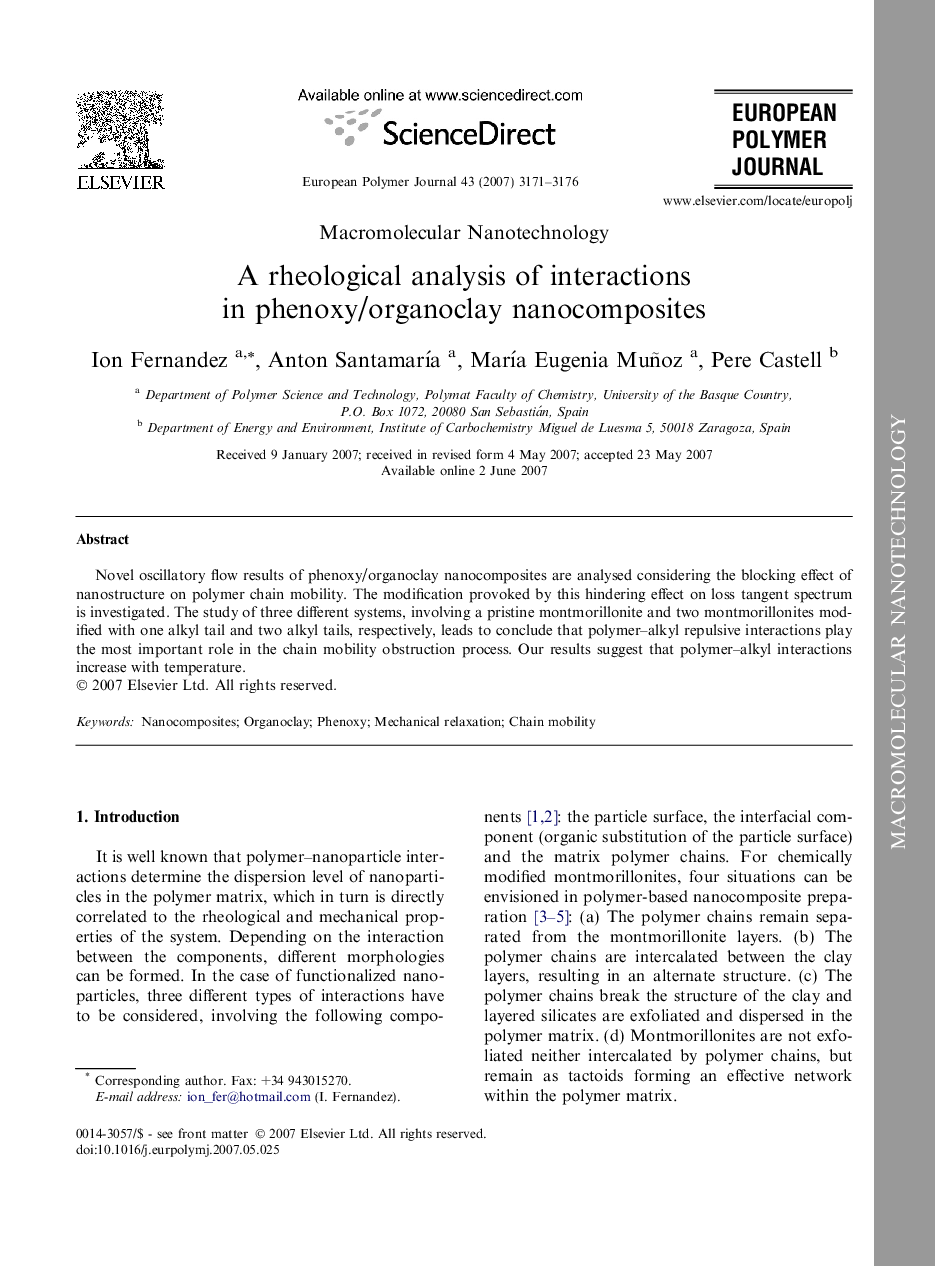 A rheological analysis of interactions in phenoxy/organoclay nanocomposites