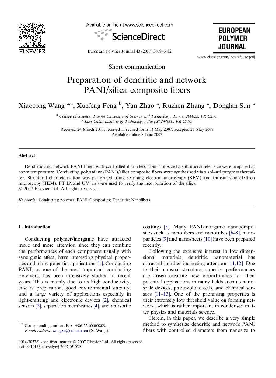 Preparation of dendritic and network PANI/silica composite fibers