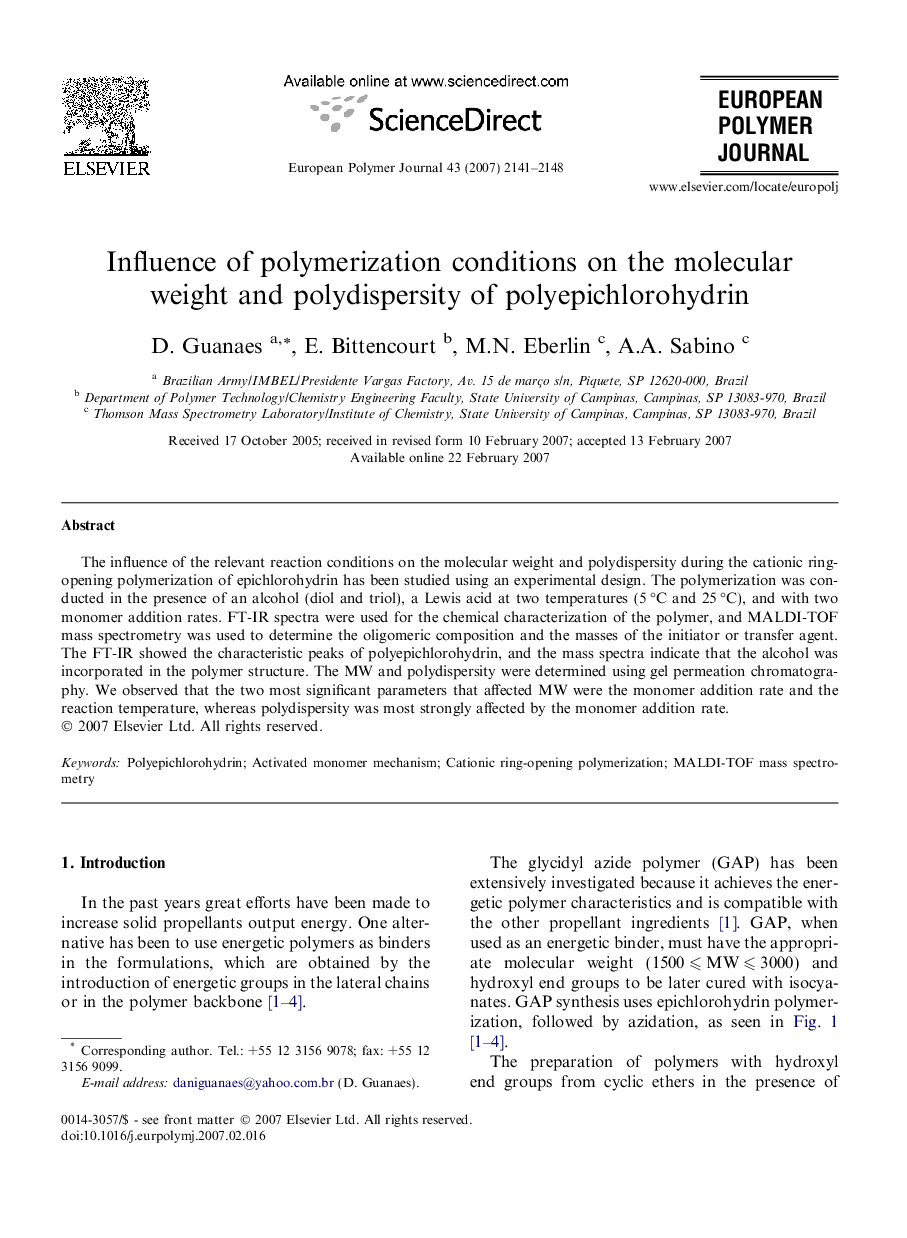 Influence of polymerization conditions on the molecular weight and polydispersity of polyepichlorohydrin