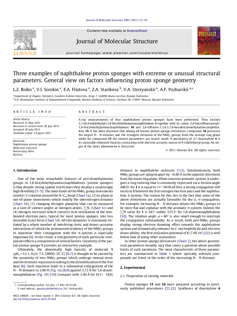 Three examples of naphthalene proton sponges with extreme or unusual structural parameters. General view on factors influencing proton sponge geometry