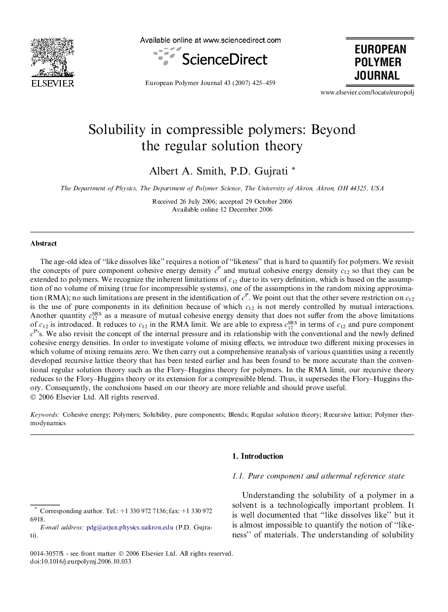 Solubility in compressible polymers: Beyond the regular solution theory