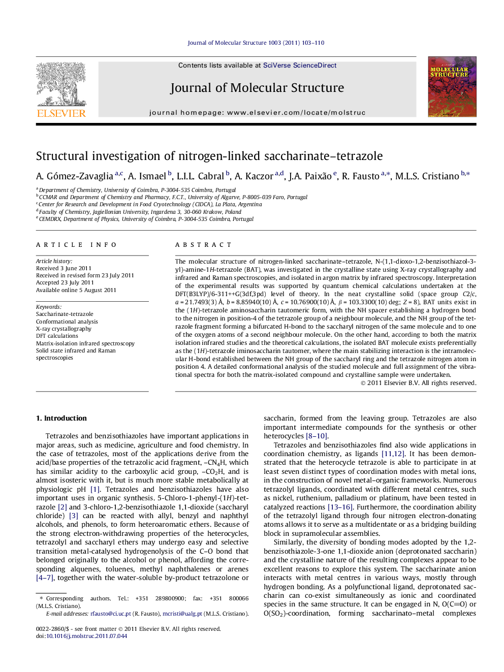 Structural investigation of nitrogen-linked saccharinate-tetrazole