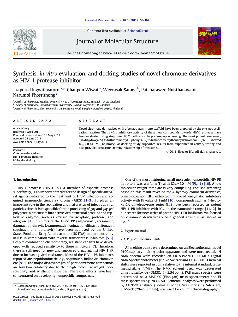 Synthesis, in vitro evaluation, and docking studies of novel chromone derivatives as HIV-1 protease inhibitor