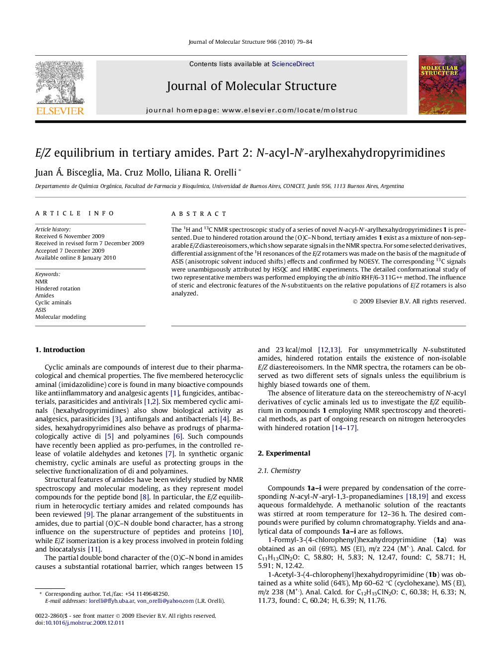 E/Z equilibrium in tertiary amides. Part 2: N-acyl-Nâ²-arylhexahydropyrimidines