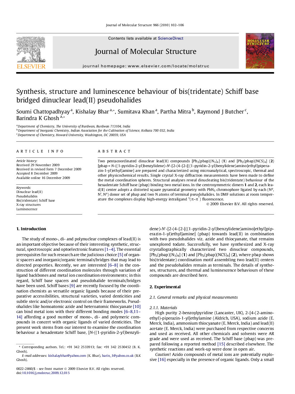 Synthesis, structure and luminescence behaviour of bis(tridentate) Schiff base bridged dinuclear lead(II) pseudohalides