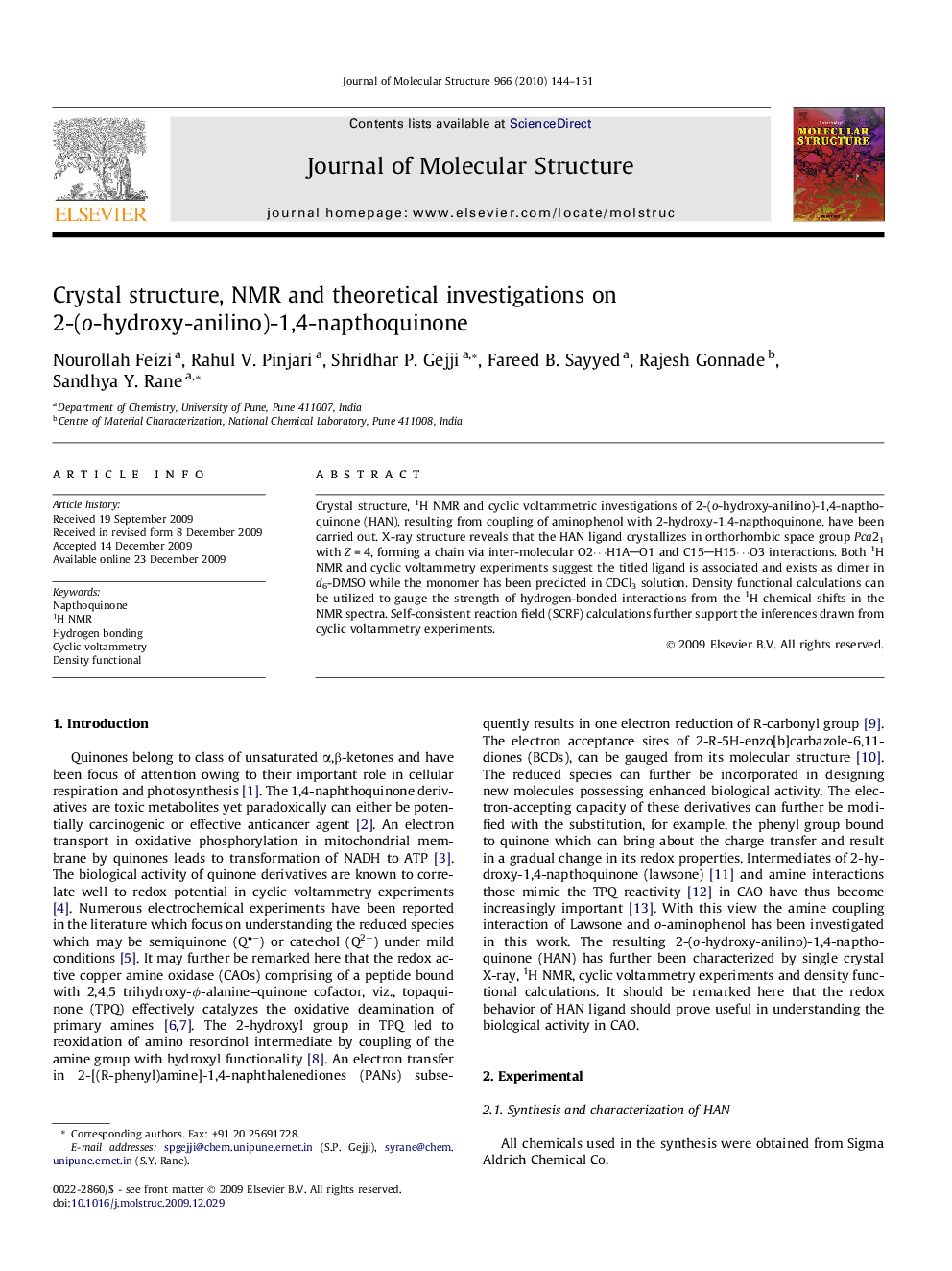 Crystal structure, NMR and theoretical investigations on 2-(o-hydroxy-anilino)-1,4-napthoquinone