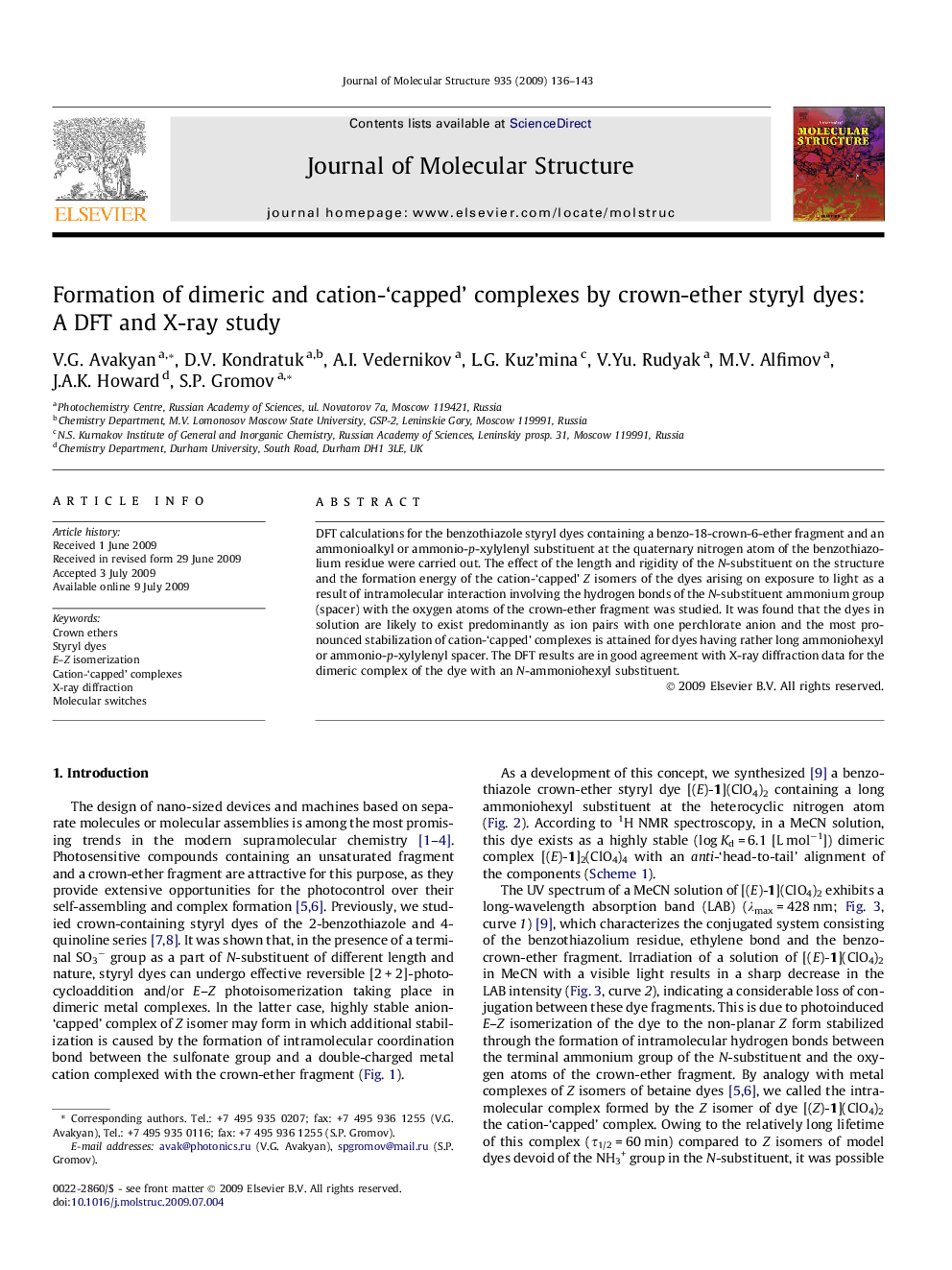 Formation of dimeric and cation-‘capped’ complexes by crown-ether styryl dyes: A DFT and X-ray study