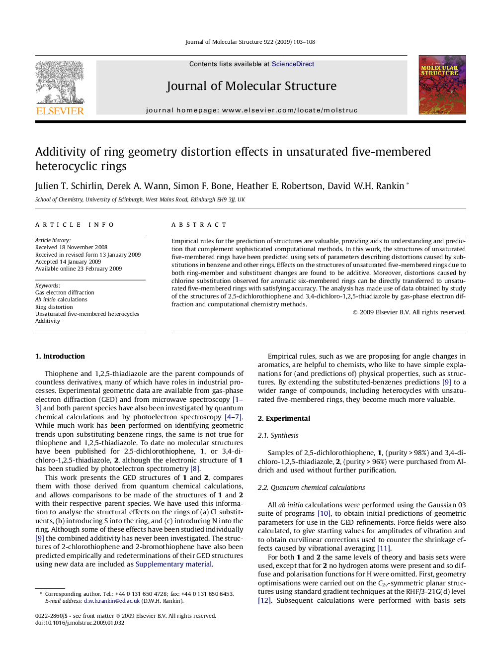 Additivity of ring geometry distortion effects in unsaturated five-membered heterocyclic rings